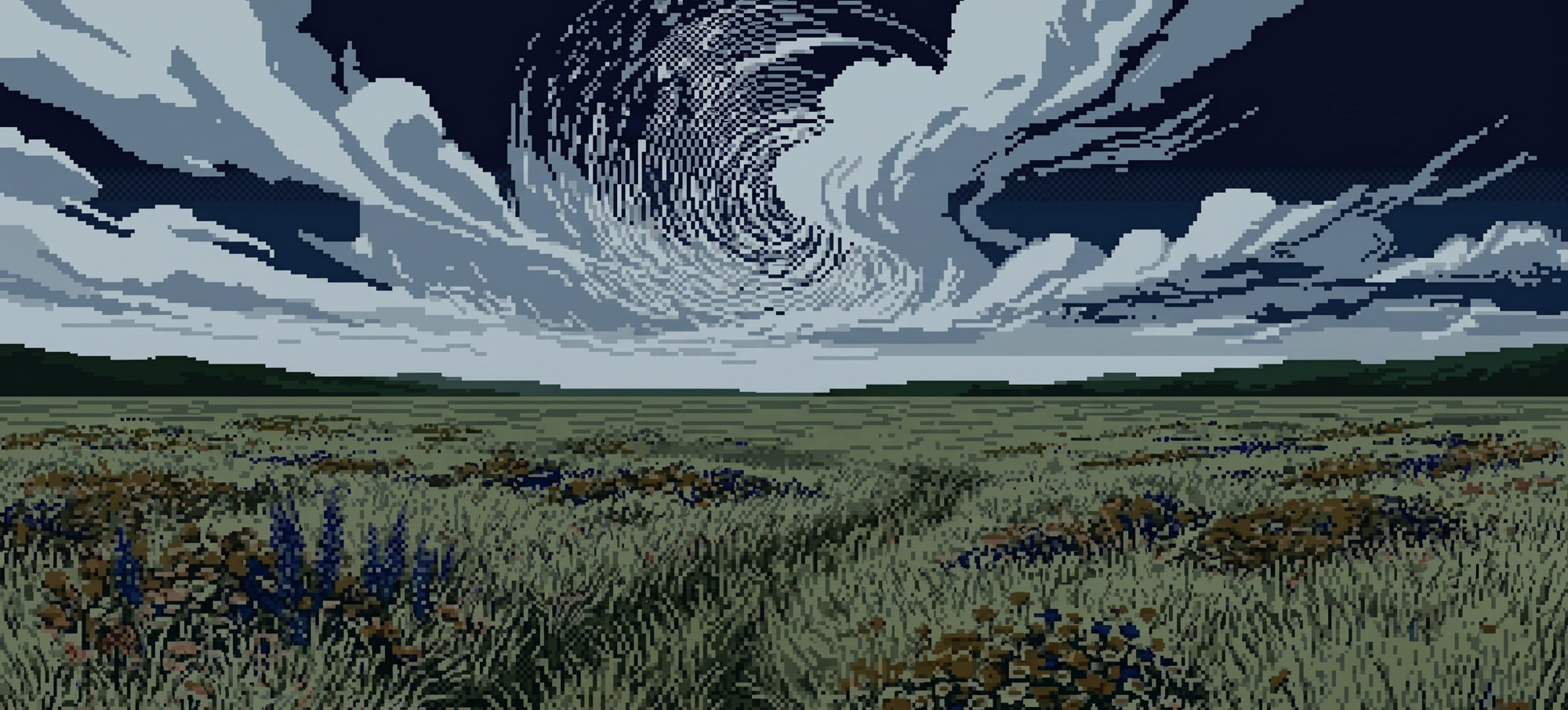 Pixel art landscape — dark